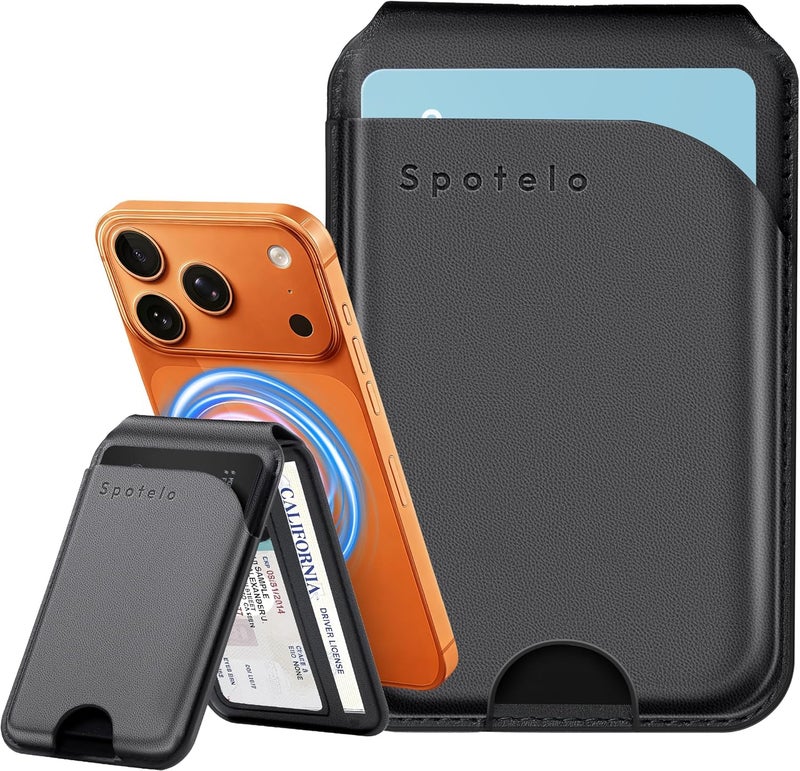 Spotelo Magnetic Wallet for iPhone, Compatible with MagSafe Adjustable Stand Wallet, RIFD Blocking Leather Magnetic Card Holder for iPhone 17/16/15/14/13/12 Series, Not for iPhone 13/12 Mini(Black) - Image 1